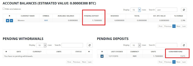 Deposits monero to BIttrex