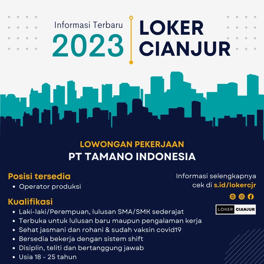 Loker Operator Produksi di PT Tamano Indonesia 1023 by @lokercjr.id