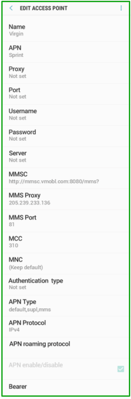 APN Settings for Virgin