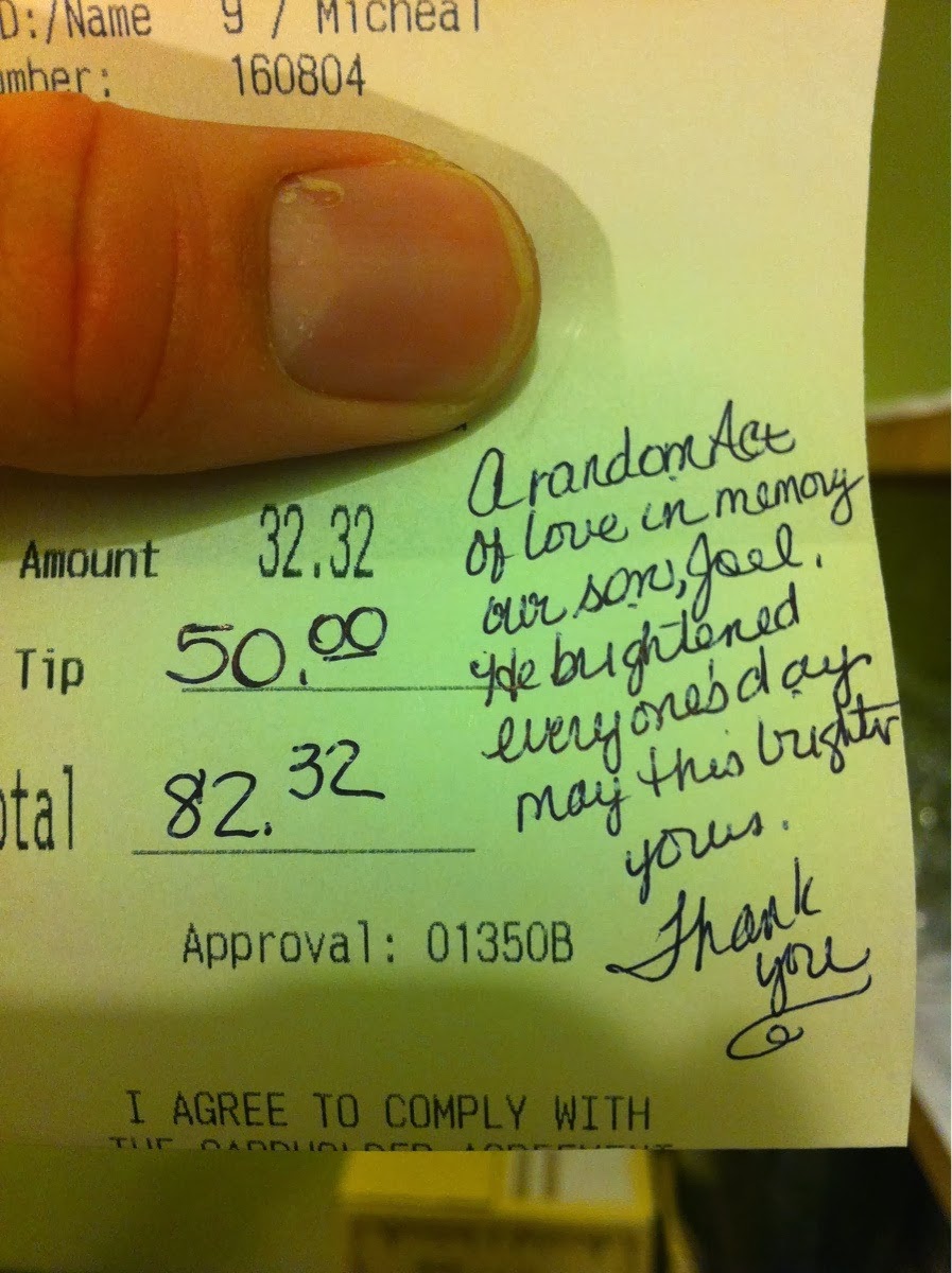When these parents left a $50 tip in memory of the child they lost.