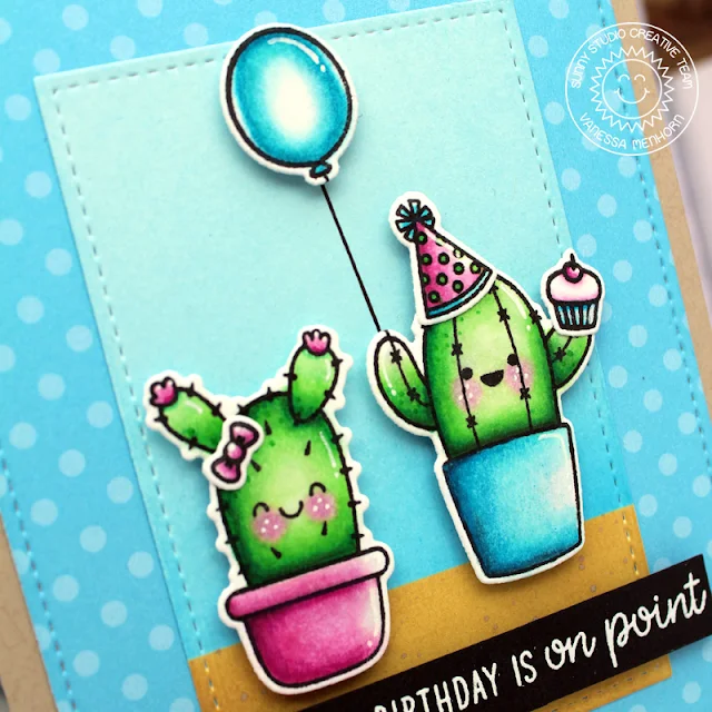Sunny Studio Stamps: Looking Sharp Stitched Rectangle Dies Cactus Themed Punny Birthday Card by Vanessa Menhorn
