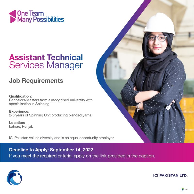 ICI Pakistan Ltd Jobs Assistant Technical Services Manager