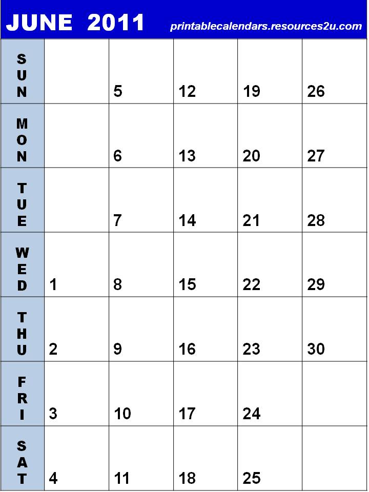 blank calendar 2011 june. Blank Calendar June 2011 to