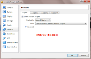 Menu Network di Virtual Box