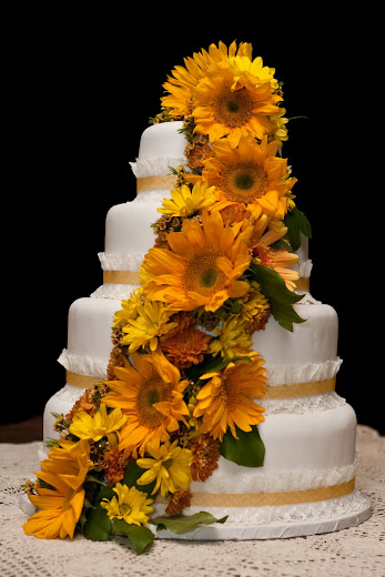 Sunflower Wedding Cake French vanilla cake filled with chocolate mousse 