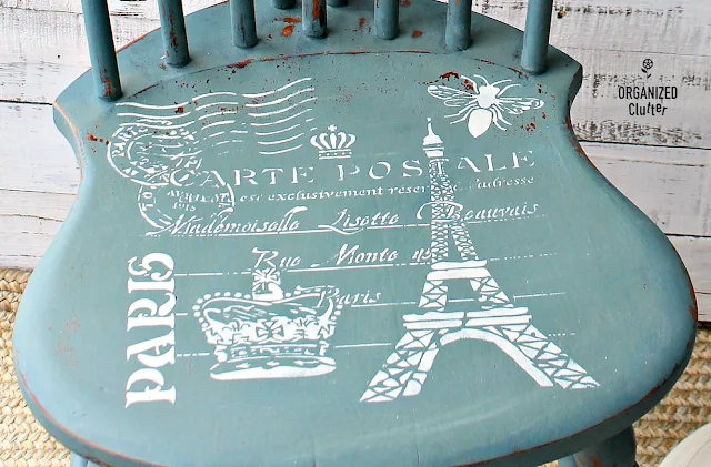 Vintage Wooden Spindle Chair Upcycle with Homestead House Milk Paint #stencil #milkpaint #chairupcycle #Frenchcountry #paris #HomesteadHouse