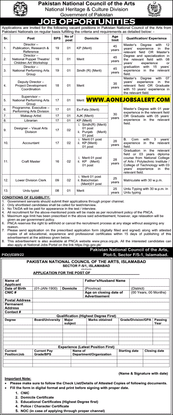 Career Opportunities at Pakistan National Council of the Art