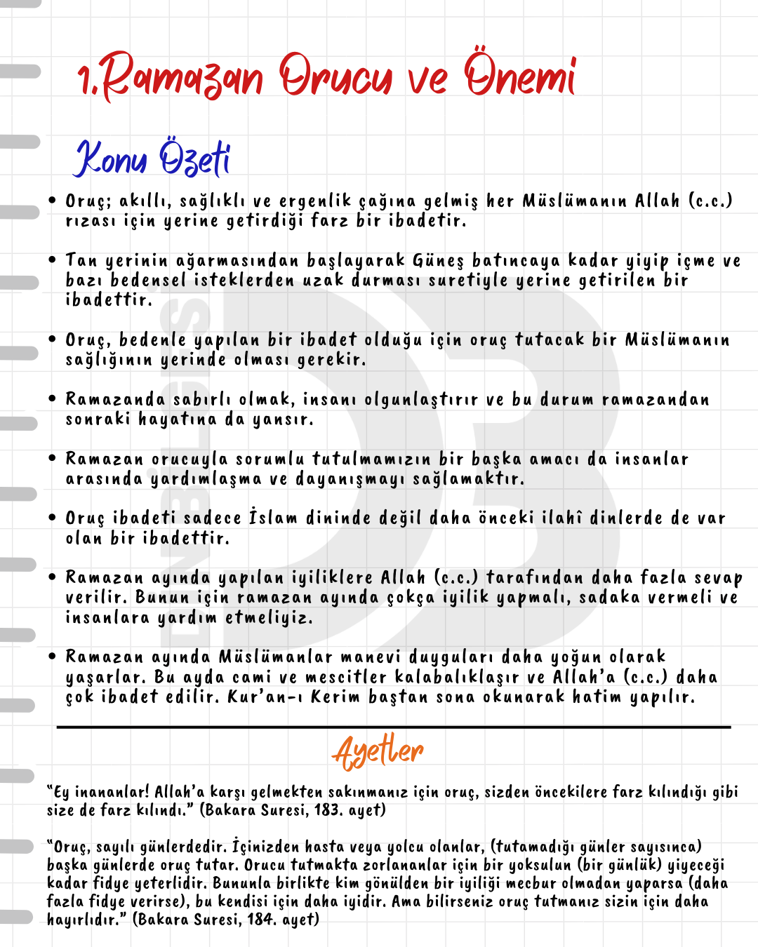 ramazan ve oruç 5. sınıf ders notu