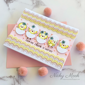 Sunny Studio Stamps: Chickie Baby Eyelet Lace Border Dies Girlfriend Card by Nicky Meek