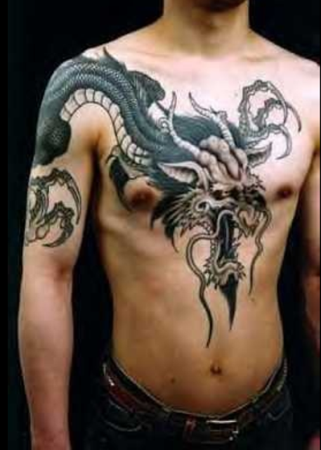 Dragon tribal tattoo on front body