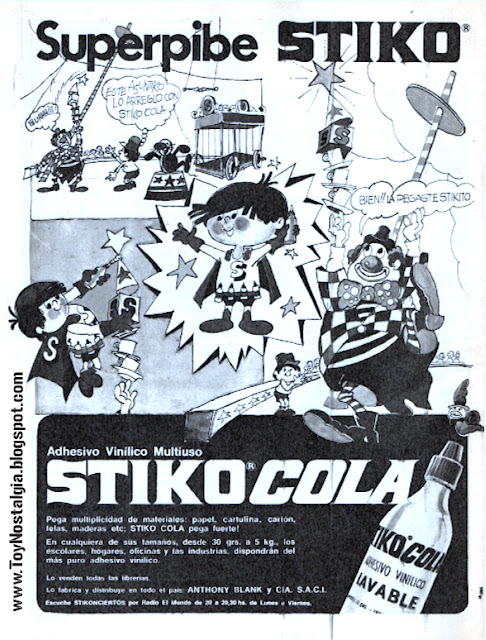 STIKOCOLA - Cola vinílica escolar (publicidades argentinas juguetes, golosinas y útiles)