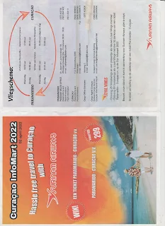 " Flyer from Suriname Airways during the Curcao infomart 2022"