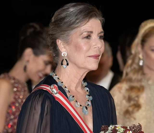 Charlotte Casiraghi wore a dress by Chanel. Tatiana Santo Domingo wore a dress by Saloni. Beatrice Borromeo in Dior. Princess Caroline