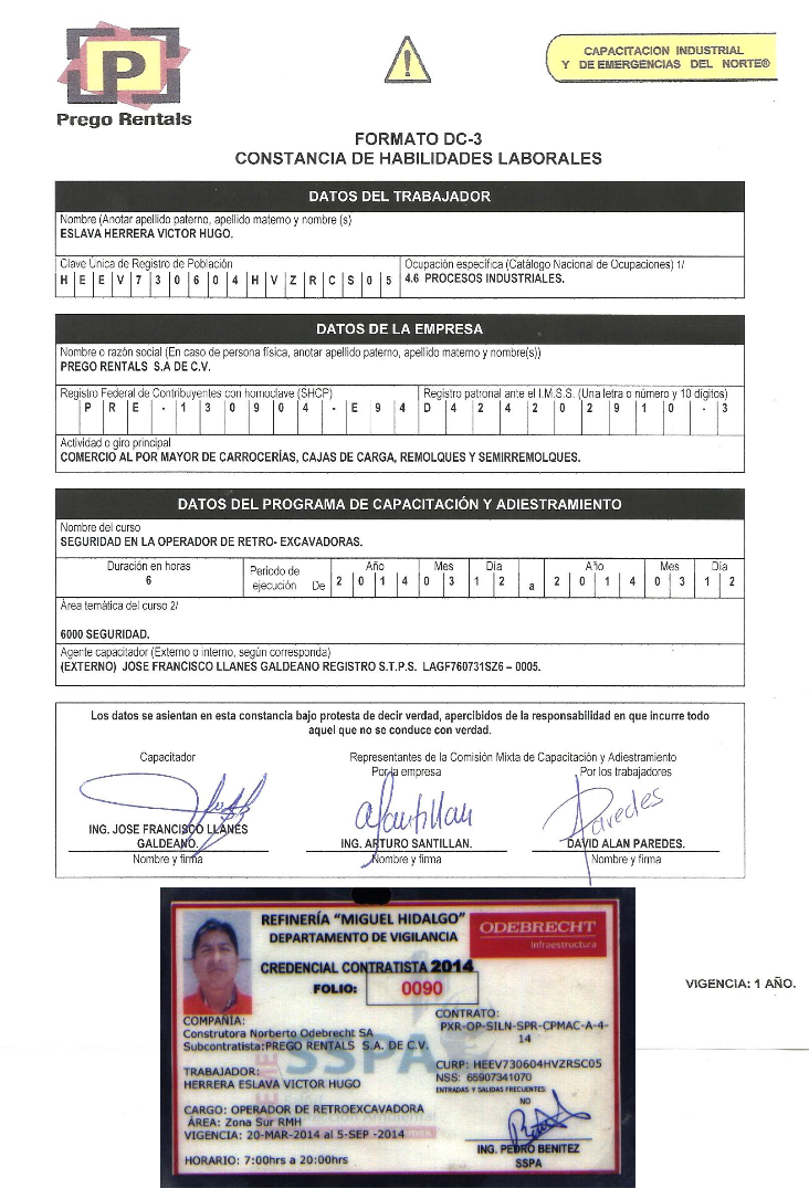 OPERADOR DE RETROEXCAVADORA: cartas de recomendación