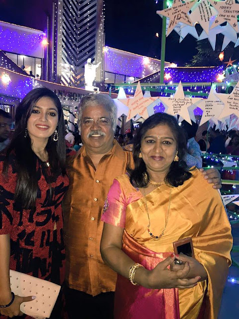 Meghana Raj with father and mother
