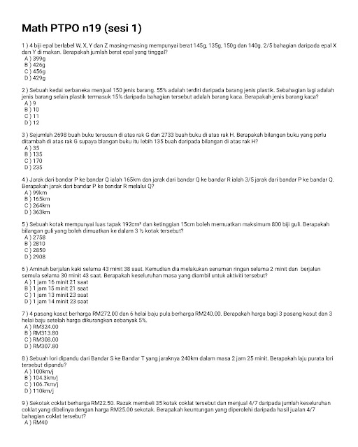 Contoh Soalan Peperiksaan SPA Pembantu Tadbir (Perkeranian/Operasi) N19 Sesi 1 2019