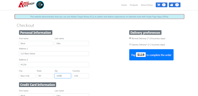 Adobe Target SPA checkout page