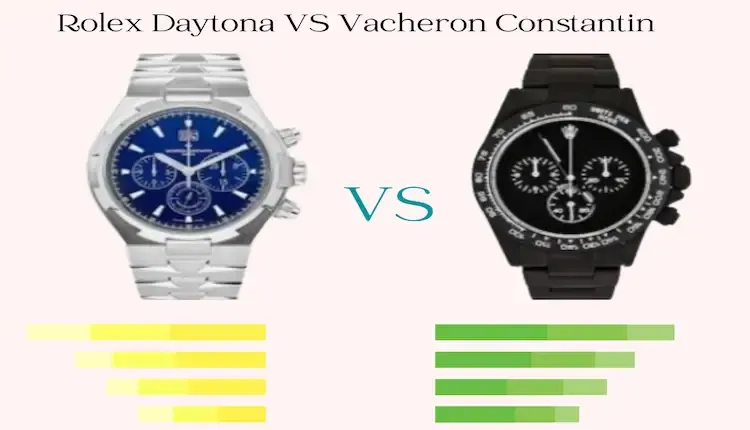 Image of 2 Rolex Daytona cosmograph VS Vacheron Constantin Overseas 5500V with some data written on it