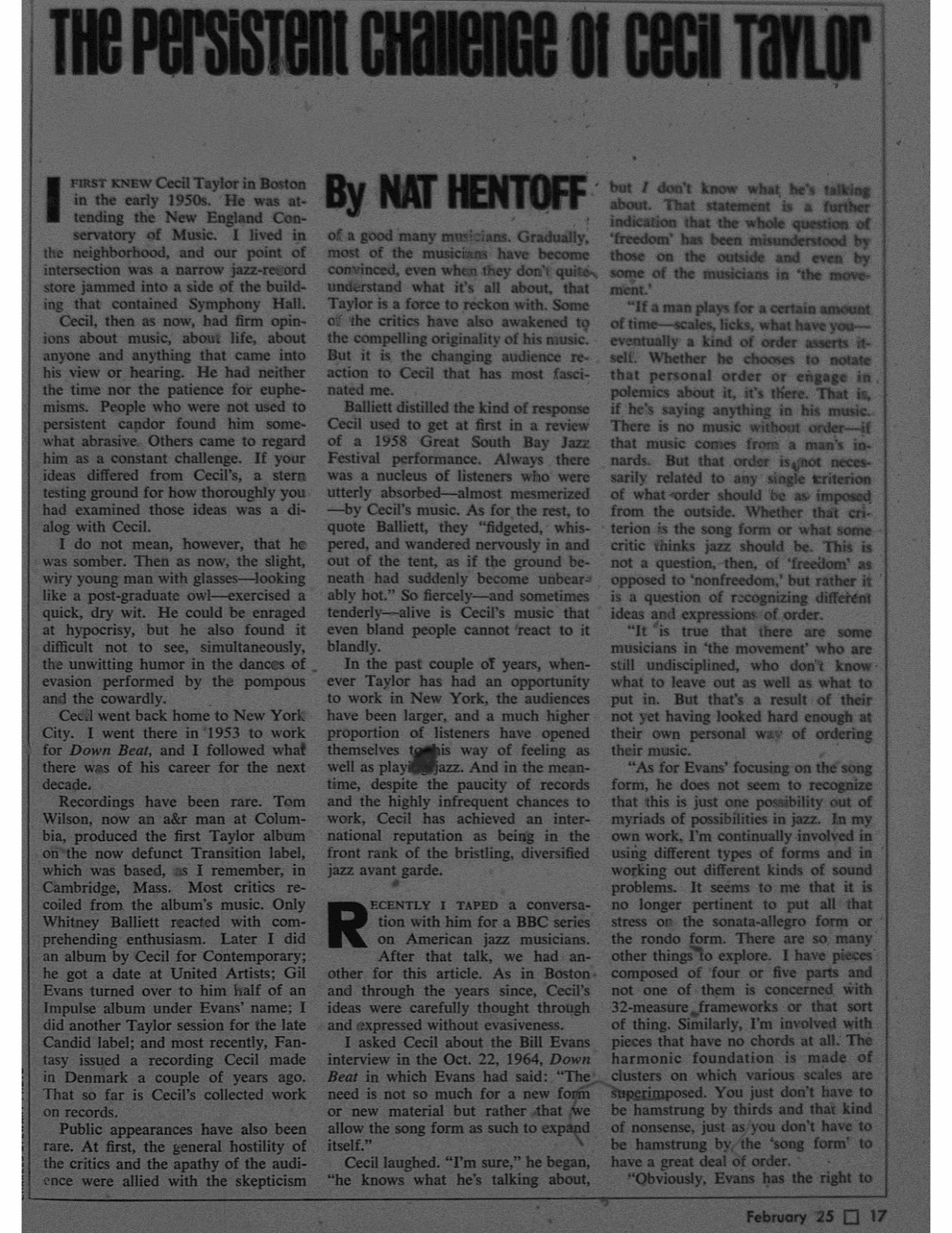 Nat Hentoff Down Beat Magazine