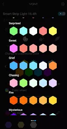 Multi-colored hexagons that are showing the colors that you can make the lights