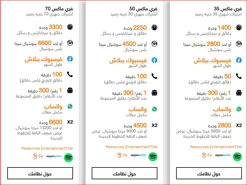 انظمة اورنج الشهرية الجديدة