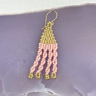 Twisted bead fringe earrings with gold bead accents