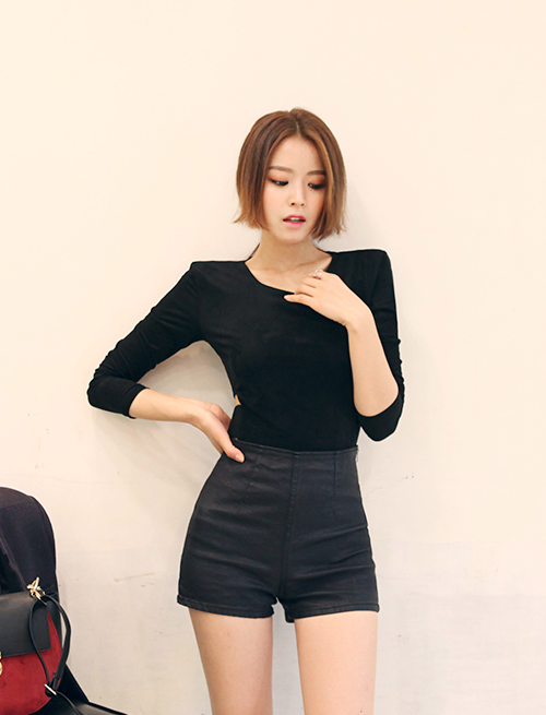 High-Waist Side Zip Cotton Shorts