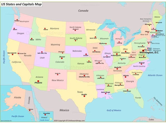 unites states map with capitals