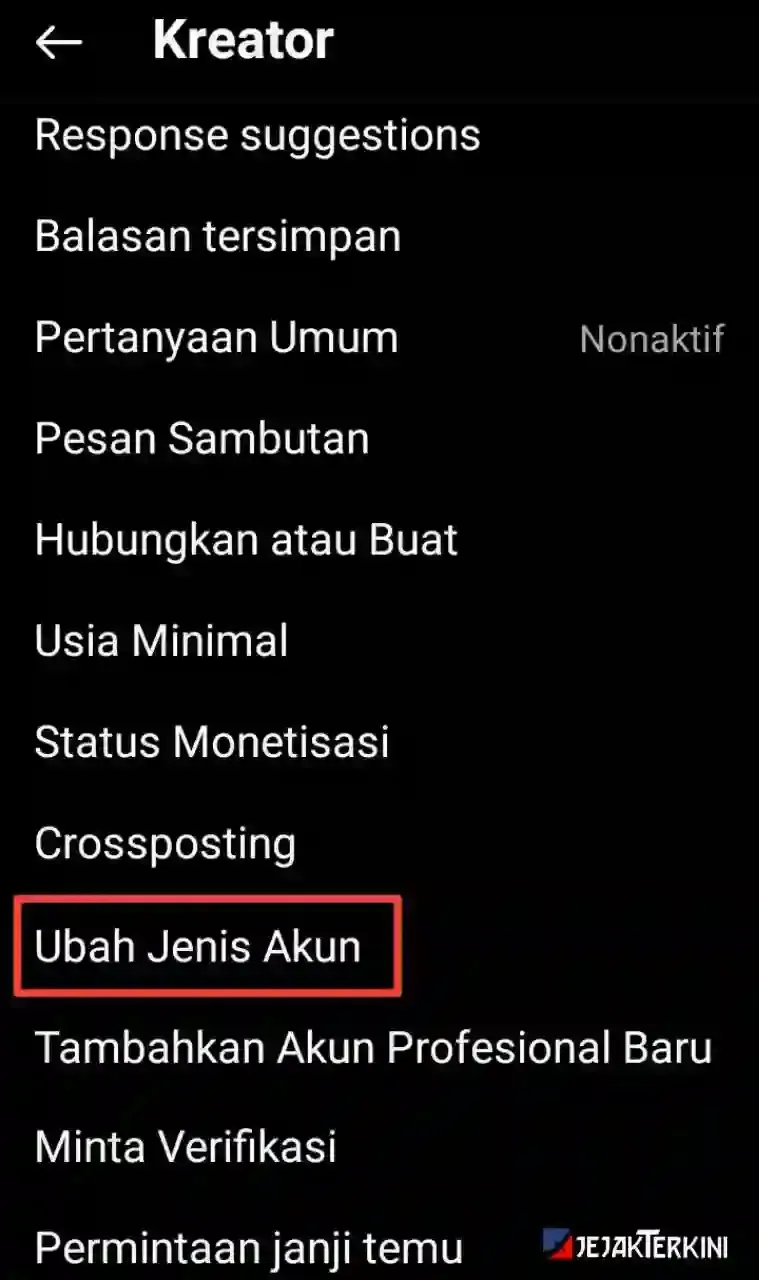 mengubah jenis akun ig