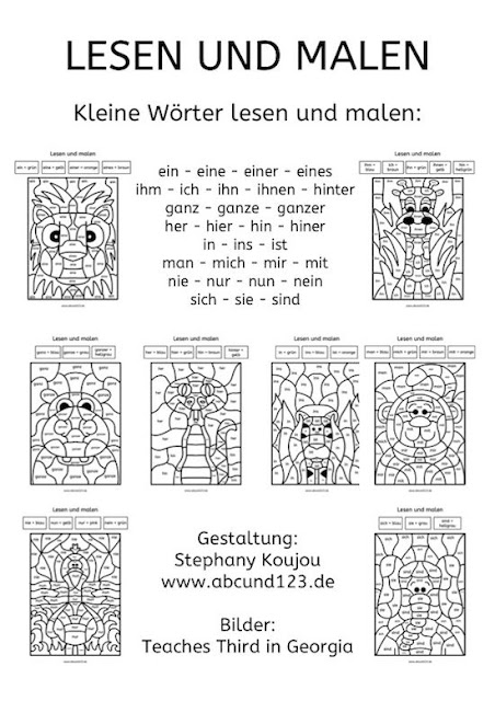 Lesen und malen Kleine Wörter lesen und malen