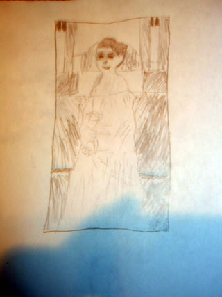 Simplified Gustav Klimt portrait with complex background for focus