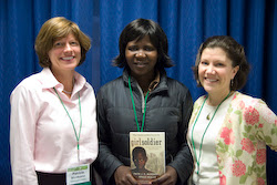 Patrica, left, and Wendy, right, with Grace Akallo, whose speech about the crisis in northern Uganda inspired them to get involved.