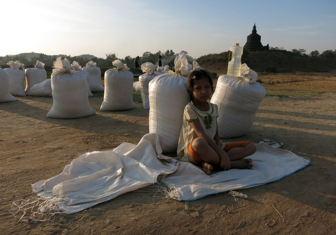Drying rice in Mrauk-U, Myanmar