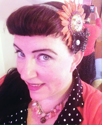 Orange and Black and White Polka Dot Hair Rosettes and Orange Statement Necklace for Halloween Themed Pin Up Accessories