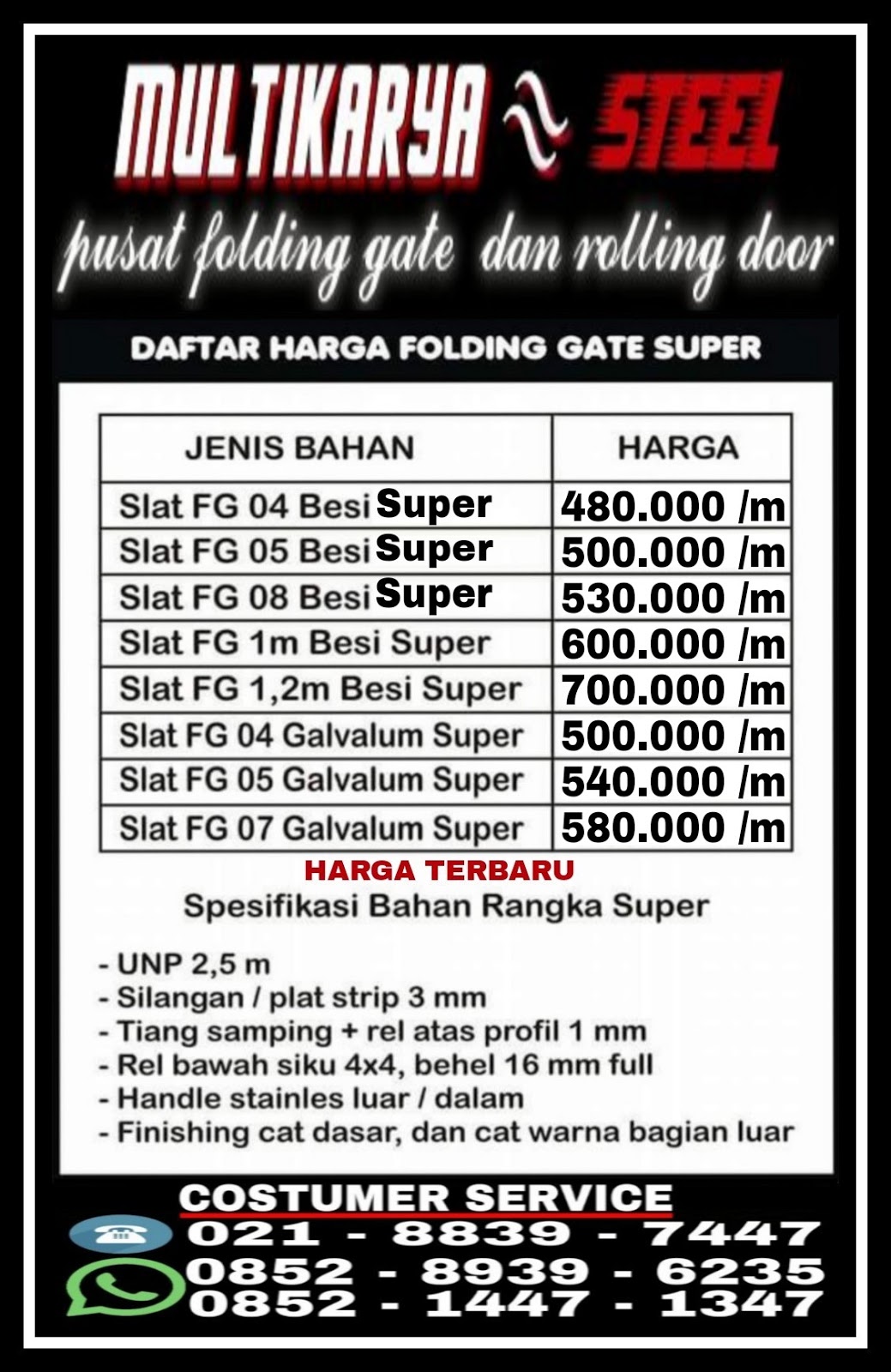 Daftar Harga Pintu Harmonika Batam Murah FOLDING GATE 