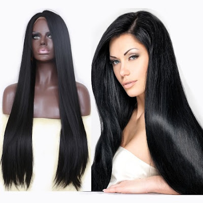 Sleek Black Middle Parting Lace Front Wig for African American Women -Price: $59.99