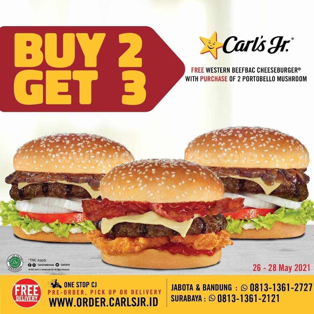 Promo Carls Jr Buy 2 Get 3 Juicy Burger