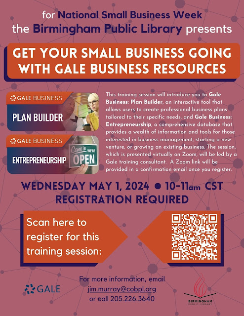 Flyer advertising the Gale Business Resources for Small Business programs