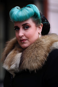 Courtney Nelson victory roll faux bangs fur collar lucky vintage university district seattle street style fashion it's my darlin'
