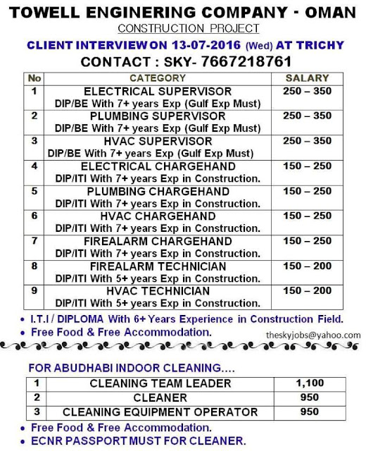 Towell Engineering Company Jobs for Oman