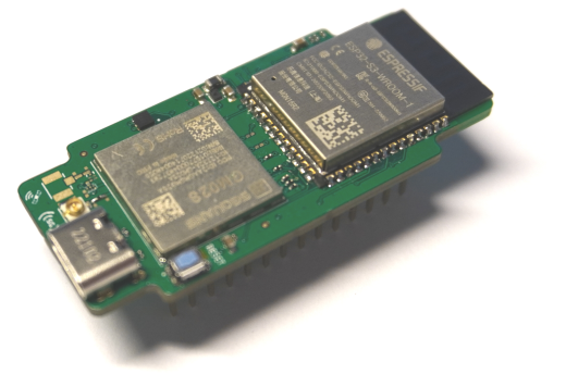 ESP32-S3 microcontroller along with a GM02SP module for NB-IoT, LTE-M and GPS protocols