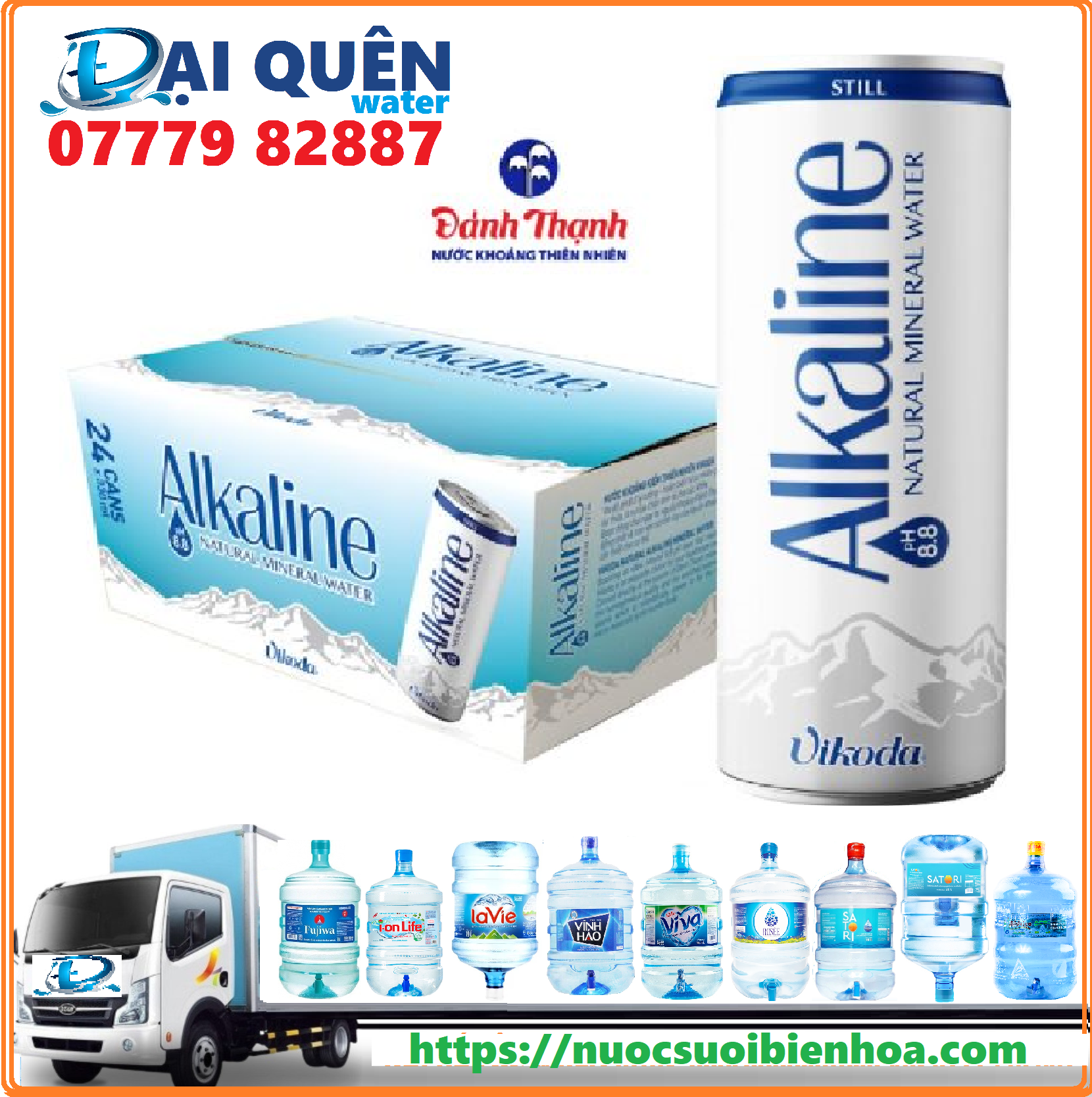 Nước kiềm Alkaline đóng lon Vikoda thùng 24 lon 330ml