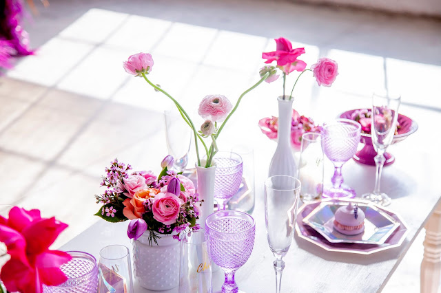 bridal shower pastel lavender pink table centerpiece periwinkle flowers toronto