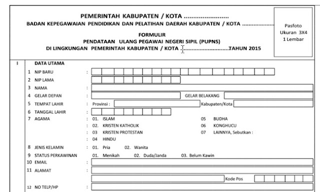 Download Contoh Formulir PUPNS Tahun 2015