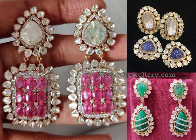 Curved Ruby Emerald Earrings