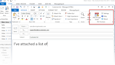 screen shot of PDF Postman in Outlook 2013 toolbar.