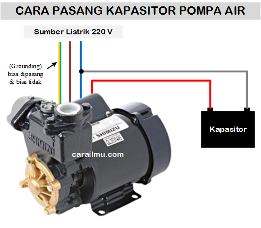 cara sambung kapasitor pompa air