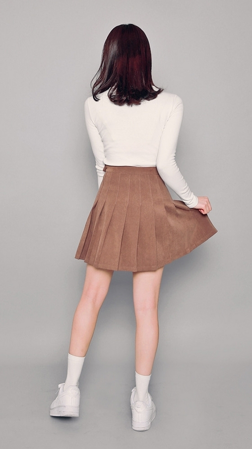 High Waist Pleated Mid-Thigh Length Skirt