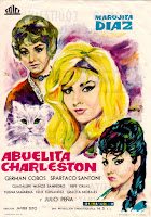 ABUELITA CHARLESTON. Folleto de mano: 10 x 14'5 cms. España. Cartelista: Emerio. Imprenta: Gráficas Bobes, S. A., Barcelona. Colección particular. ABUELITA CHARLESTÓN. 1962. España. Dirección: Javier Setó. Reparto: Marujita Díaz, Germán Cobos, Espartaco Santoni, Julio Peña, Guadalupe Muñoz Sampedro, José Orjas, Yelena Samarina, Félix Fernández, Aurora de Alba, Luisa de Córdoba, Erasmo Pascual, Pablo Sanz, Luis Sánchez Polack.