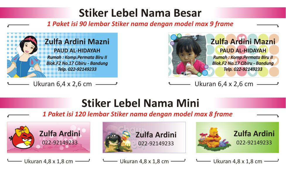  Stiker  Label Nama  Anak